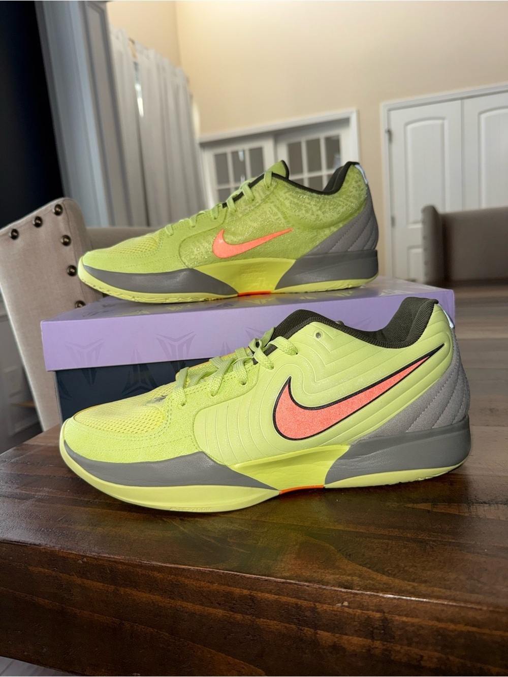 Nike Men’s Neon Yellow Performance Tennis Shoes with Coral Swoosh